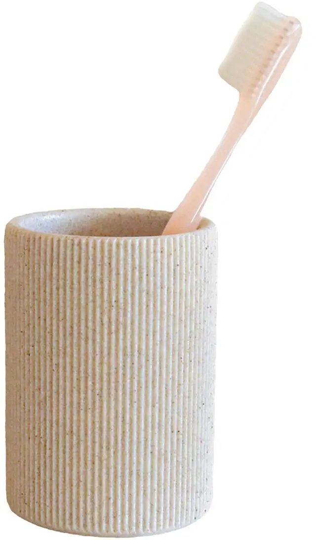 Main image of Small Sand Beige Toothbrush Holder for Bathroom Countertop, 7oz