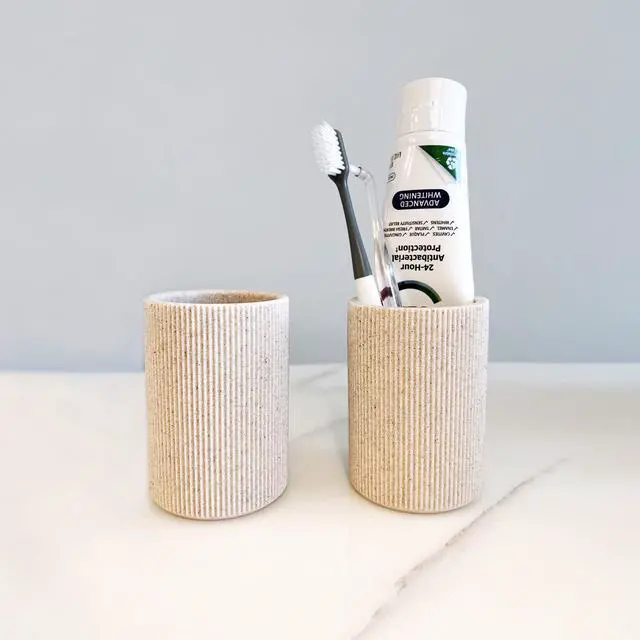 Alt view image 6 of 7 - Small Sand Beige Toothbrush Holder for Bathroom Countertop, 7oz