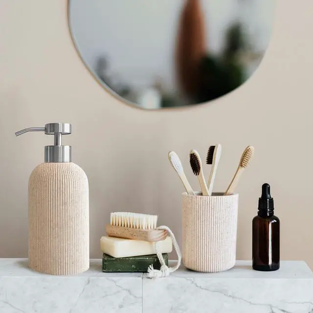 Alt view image 2 of 7 - Small Sand Beige Toothbrush Holder for Bathroom Countertop, 7oz