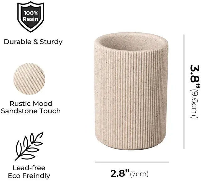 Alt view image 4 of 7 - Small Sand Beige Toothbrush Holder for Bathroom Countertop, 7oz