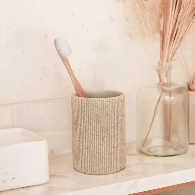 Alt view image 7 of 7 - Small Sand Beige Toothbrush Holder for Bathroom Countertop, 7oz