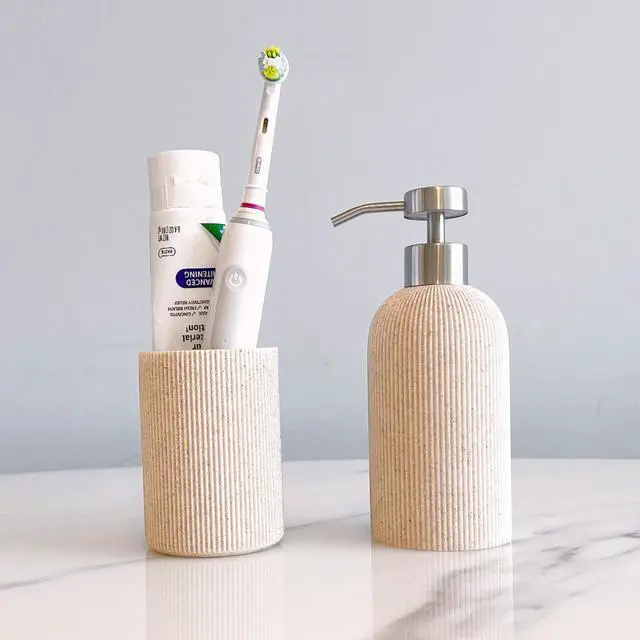 Alt view image 3 of 7 - Small Sand Beige Toothbrush Holder for Bathroom Countertop, 7oz