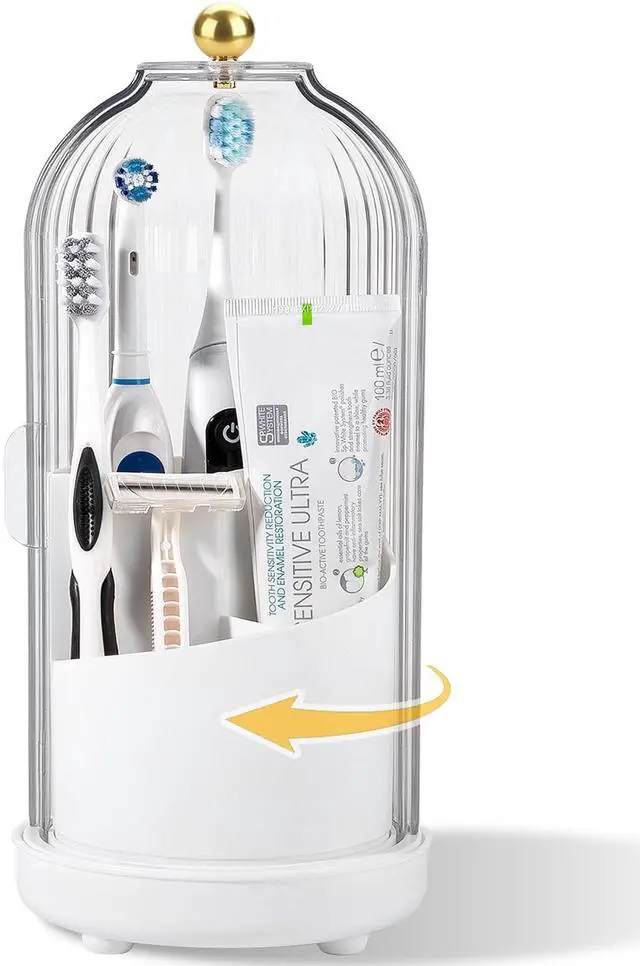 Main image of Toothbrush Holders with Cover Toothpaste Organizer for Bathroom, White