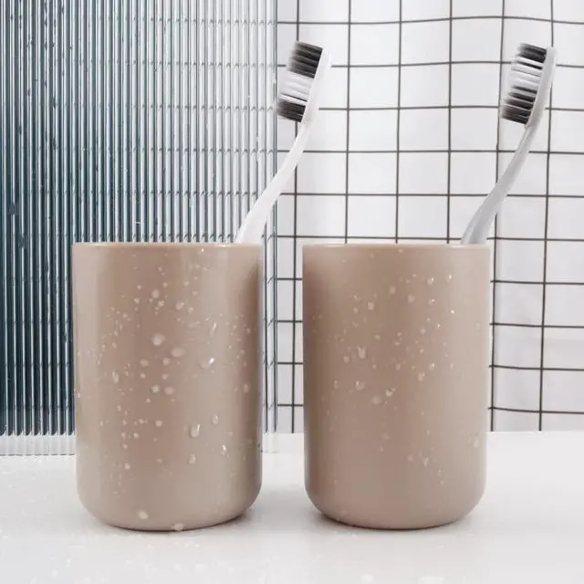 Alt view image 4 of 6 - Bathroom Tumblers 2Pcs, Mouthwash Cup, Toothbrush Holders, Drink Mug, Pen Holder, Unbreakable Dishwasher Safe, 10fl.oz(300ml)/Pcs (Brown & Brown)