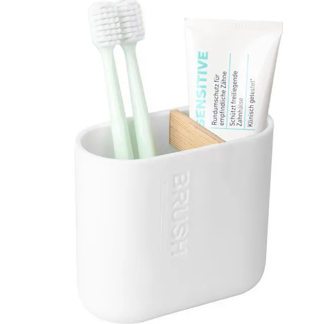 Main image of Toothbrush Holders Bamboo Electric Toothbrush Holder Bathroom Storage Organizer Countertop for Toothpaste, Floss, Razor, White