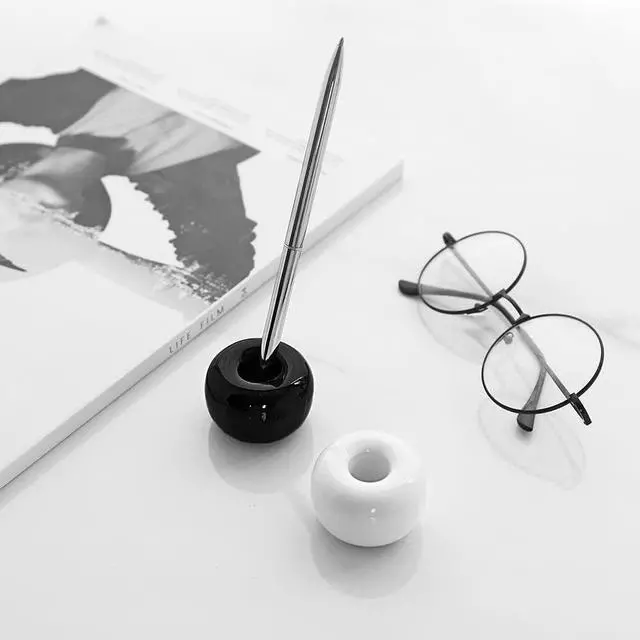 Alt view image 5 of 7 - Mini Ceramics Toothbrush Holder Stand for Bathroom Vanity Countertop, Handmade Couple Toothbrush Head Holder, Shaver Holder and Office Pen Holder, Black&White, Pack of 2