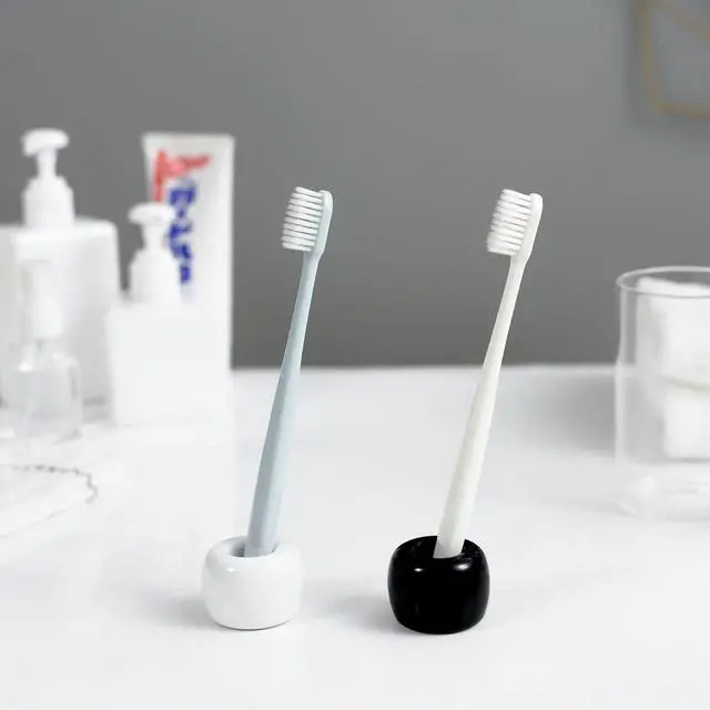 Alt view image 4 of 7 - Mini Ceramics Toothbrush Holder Stand for Bathroom Vanity Countertop, Handmade Couple Toothbrush Head Holder, Shaver Holder and Office Pen Holder, Black&White, Pack of 2