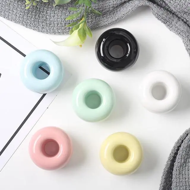 Alt view image 6 of 7 - Mini Ceramics Toothbrush Holder Stand for Bathroom Vanity Countertop, Handmade Couple Toothbrush Head Holder, Shaver Holder and Office Pen Holder, Black&White, Pack of 2