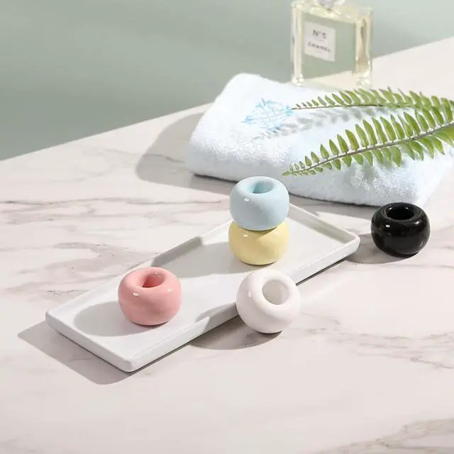 Alt view image 7 of 7 - Mini Ceramics Toothbrush Holder Stand for Bathroom Vanity Countertop, Handmade Couple Toothbrush Head Holder, Shaver Holder and Office Pen Holder, Black&White, Pack of 2