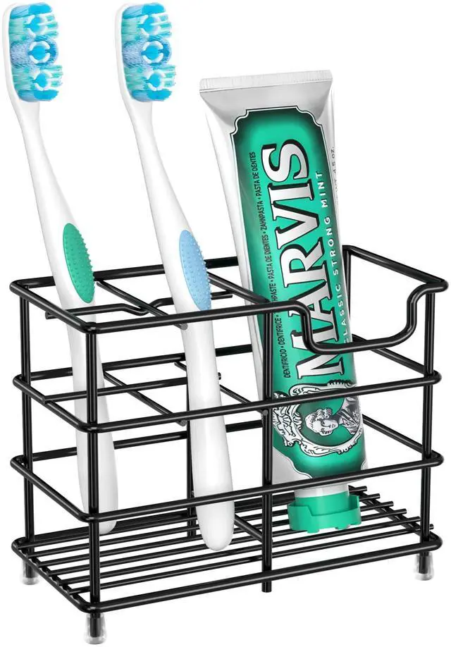 Main image of Toothbrush Holders for Bathroom, 5 Slots Black Stainless Steel Bathroom Accessories Organizer for Small Spaces