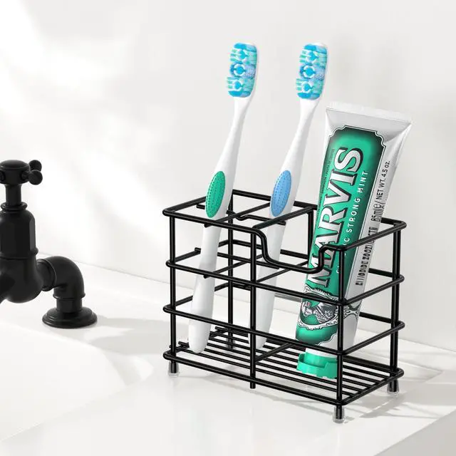 Alt view image 2 of 7 - Toothbrush Holders for Bathroom, 5 Slots Black Stainless Steel Bathroom Accessories Organizer for Small Spaces