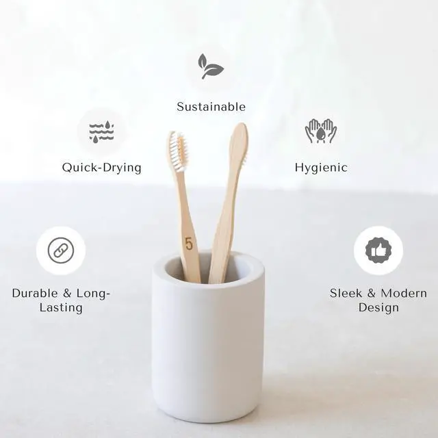 Alt view image 3 of 7 - Drying Stone Toothbrush Holder, Diatomite Toothbrush Holders for Bathroom, Quick Drying Electric Toothbrush & Toothpaste Holder Cup, Diatomaceous Earth Bathroom Sink Organizer (Light Grey)