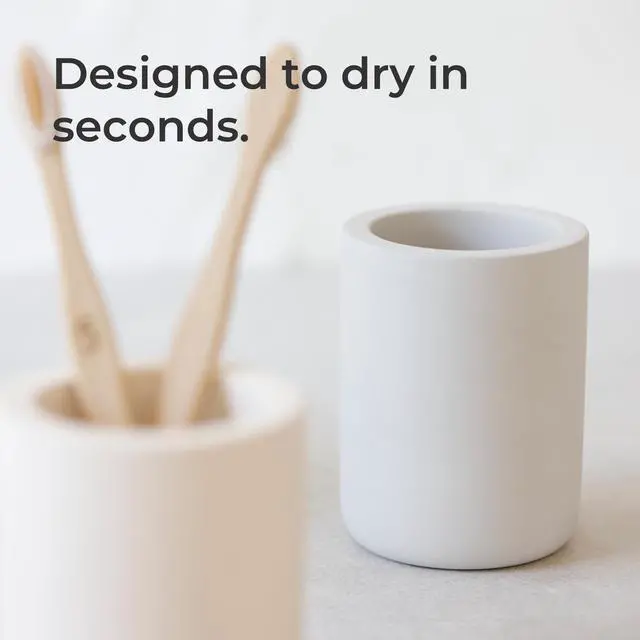 Alt view image 2 of 7 - Drying Stone Toothbrush Holder, Diatomite Toothbrush Holders for Bathroom, Quick Drying Electric Toothbrush & Toothpaste Holder Cup, Diatomaceous Earth Bathroom Sink Organizer (Light Grey)