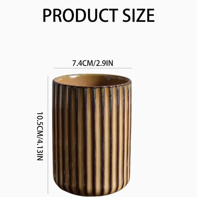 Alt view image 2 of 7 - Ceramic Toothbrush Holder for Bathroom, Ceramic Toothbrush Cup, Toothpaste Organizer for Bathroom Countertop, Bathroom Storage Organizer, Kiln Transformation Cup (Brown)