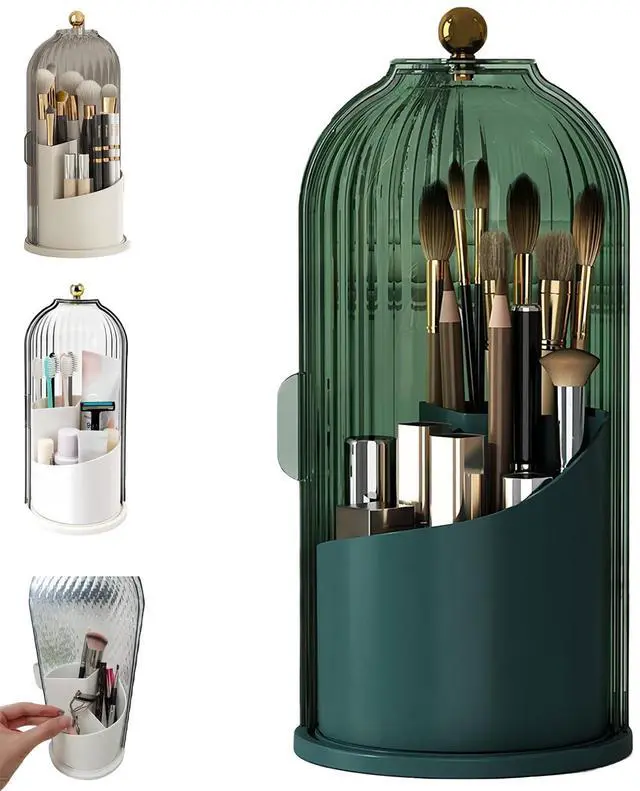 Main image of Concealed Toothbrush Holder, Rotating Bathroom Organizer Countertop, Toothbrush Holders with Cover, Bathroom Counter Organizer with Covered Makeup Brush Holder (1pcs Green)