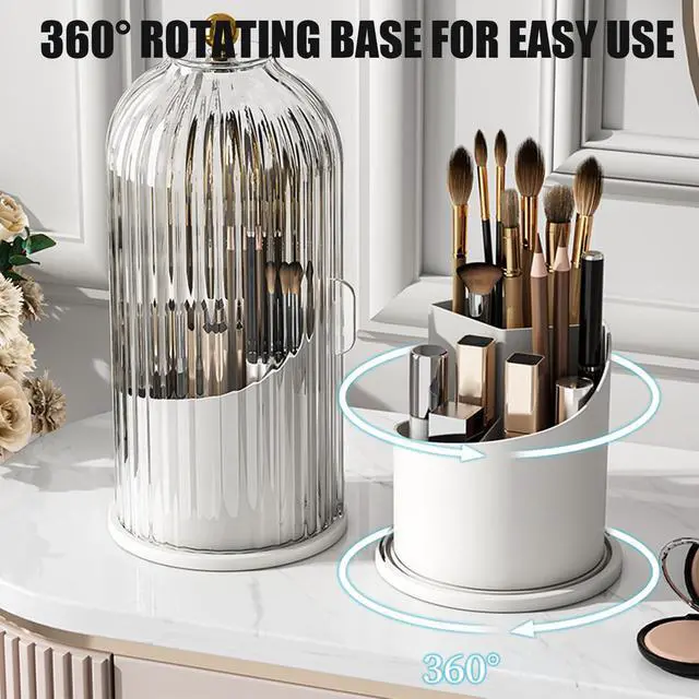 Alt view image 2 of 6 - Concealed Toothbrush Holder, Rotating Bathroom Organizer Countertop, Toothbrush Holders with Cover, Bathroom Counter Organizer with Covered Makeup Brush Holder (1pcs Green)