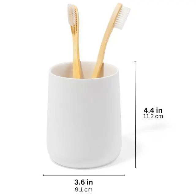 Alt view image 3 of 7 - Matte White Toothbrush and Toothpaste Holder and Cup for Bathroom Vanity and Countertop, Round Organizer for Electric Toothbrushes, Floss, Razors, Cotton, and Mouthwash