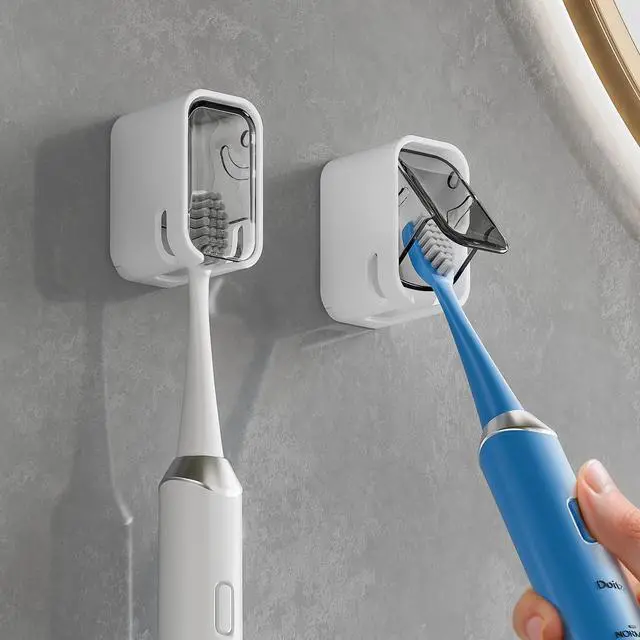 Main image of Toothbrush Holders for BathroomInnovation Single Slot Design 2PCS Toothbrush Holder Wall Mounted with Cover for Shower, Single Toothbrush Dispenser Storage Organizer for Family & Travel