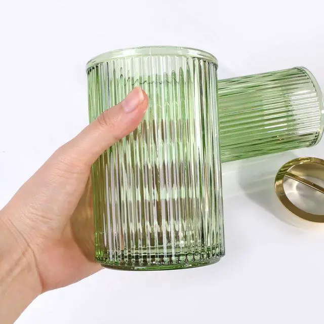 Alt view image 6 of 7 - Toothbrush Holders for Bathrooms, 2pcs Glass Toothbrush Holder, 12oz Bathroom Tumbler and Mouthwash Cup, Tooth Brush and Toothpaste Organizer for Bathroom Vanity Countertop (Green Gold)