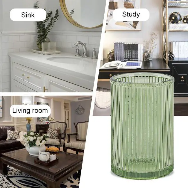 Alt view image 5 of 7 - Toothbrush Holders for Bathrooms, 2pcs Glass Toothbrush Holder, 12oz Bathroom Tumbler and Mouthwash Cup, Tooth Brush and Toothpaste Organizer for Bathroom Vanity Countertop (Green Gold)