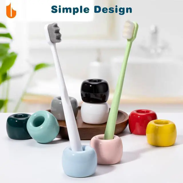 Alt view image 3 of 7 - Travel-Friendly Mini Ceramics Toothbrush Holders for Bathroom Decor Vanity Countertops, Space Saver, White, 2 Pack