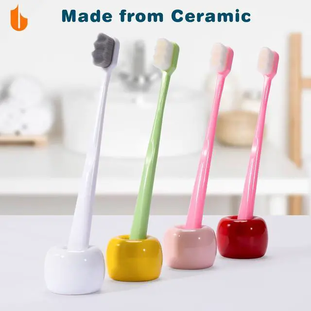 Alt view image 4 of 7 - Travel-Friendly Mini Ceramics Toothbrush Holders for Bathroom Decor Vanity Countertops, Space Saver, White, 2 Pack