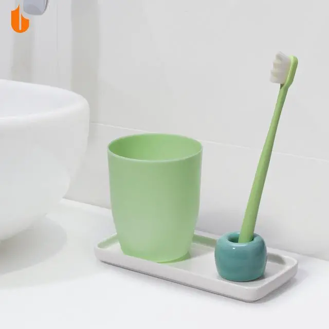 Alt view image 5 of 7 - Travel-Friendly Mini Ceramics Toothbrush Holders for Bathroom Decor Vanity Countertops, Space Saver, White, 2 Pack