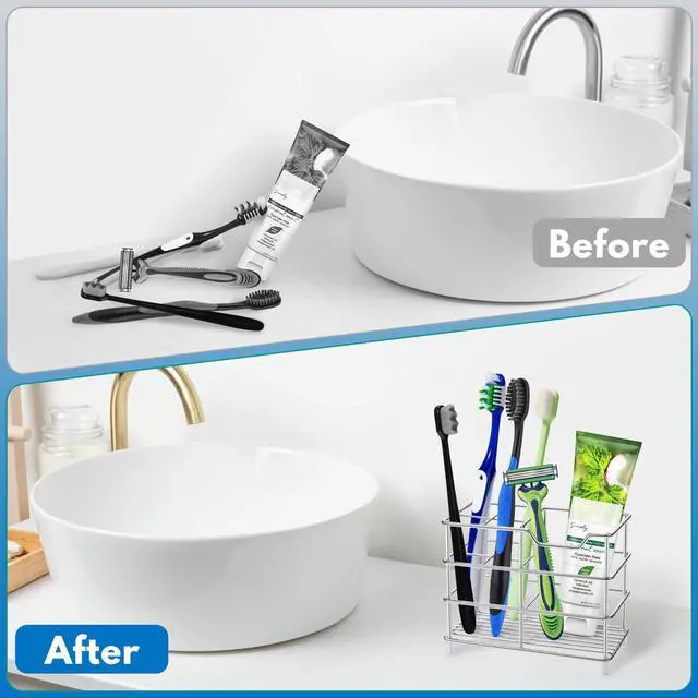 Alt view image 3 of 6 - 304 Stainless Steel Bathroom Toothbrush Holder Toothpaste Holder Stand Bathroom Accessories Organizer, Silver