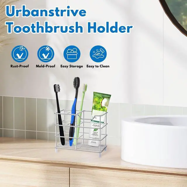 Alt view image 6 of 6 - 304 Stainless Steel Bathroom Toothbrush Holder Toothpaste Holder Stand Bathroom Accessories Organizer, Silver