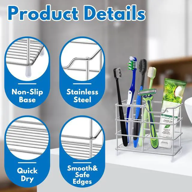 Alt view image 5 of 6 - 304 Stainless Steel Bathroom Toothbrush Holder Toothpaste Holder Stand Bathroom Accessories Organizer, Silver