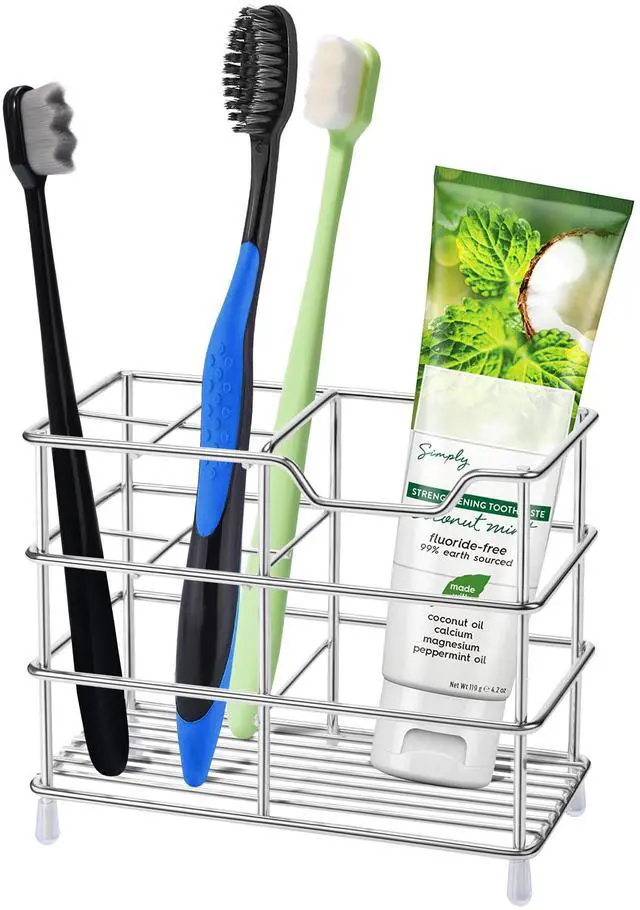 Main image of 304 Stainless Steel Bathroom Toothbrush Holder Toothpaste Holder Stand Bathroom Accessories Organizer, Silver