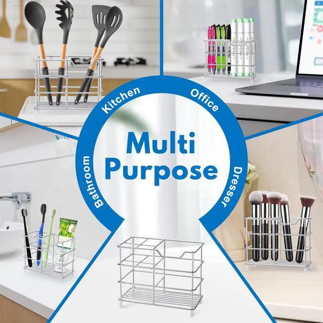 Alt view image 4 of 6 - 304 Stainless Steel Bathroom Toothbrush Holder Toothpaste Holder Stand Bathroom Accessories Organizer, Silver
