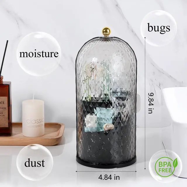 Alt view image 2 of 7 - Toothbrush Holder with Cover for Bathroom Countertop, Rotating Organizer for Electric Tooth Brush and Toothpaste, 3-Slot Makeup Brush Storage, Self-Draining Vanity Counter Organizer, Black