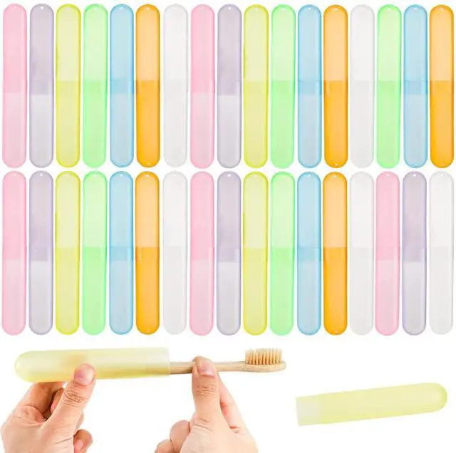 Main image of 35 Pieces Travel Toothbrush Case, 7 Colors Portable Plastic Dust-proof Breathable Toothbrush Holder for Travel, Camping, Home, School, Business
