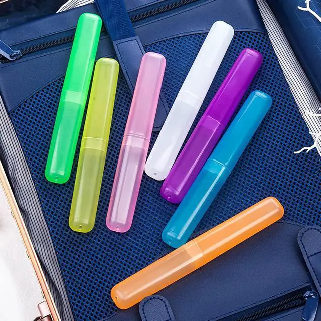 Alt view image 7 of 7 - 35 Pieces Travel Toothbrush Case, 7 Colors Portable Plastic Dust-proof Breathable Toothbrush Holder for Travel, Camping, Home, School, Business