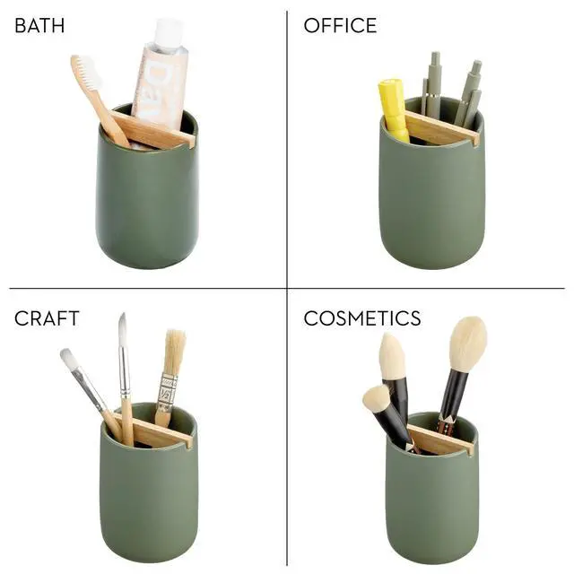 Alt view image 3 of 7 - Ceramic Earth Collection Toothbrush Holder, Moss/Natural Wood
