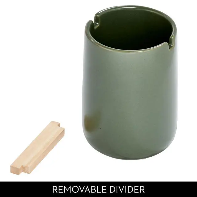 Alt view image 4 of 7 - Ceramic Earth Collection Toothbrush Holder, Moss/Natural Wood