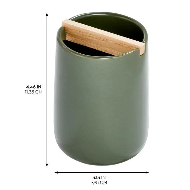 Alt view image 2 of 7 - Ceramic Earth Collection Toothbrush Holder, Moss/Natural Wood