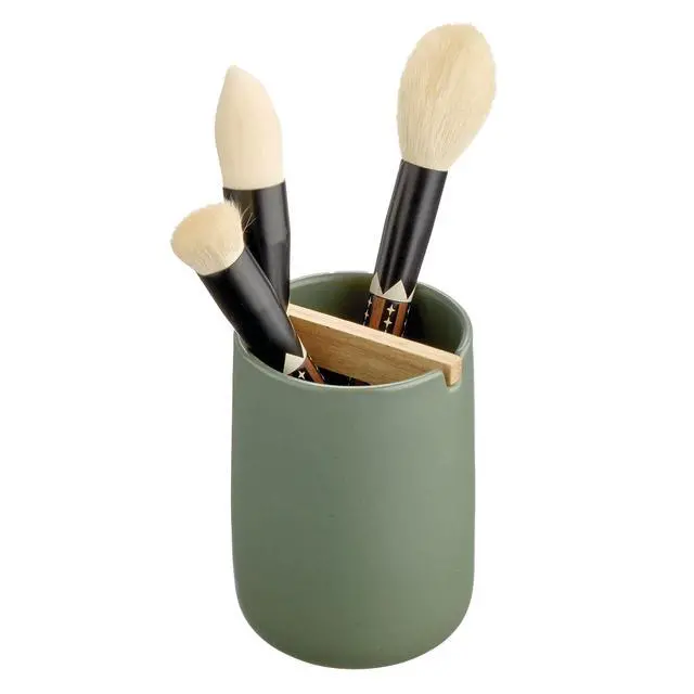 Alt view image 5 of 7 - Ceramic Earth Collection Toothbrush Holder, Moss/Natural Wood