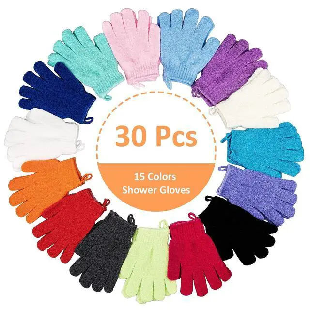 Alt view image 2 of 7 - 30 Pcs Exfoliating Gloves for Shower, 15 Colors Body Exfoliator Glove with Hanging Loop, Scrub Exfoliate Glove Mitt Bath Face Spa Hand Scrubber Wash Deep Scrubbing Dead Skin for Women Men