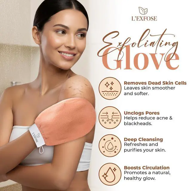 Alt view image 2 of 5 - Kessa Hammam Deep Exfoliating Glove 2pc - Korean Exfoliating Mitt for Shower Ideal for Dead Skin Remover, Keratosis Pilaris & Self-Tanning to Improve Skin Tone Made with 100% Natural Viscose