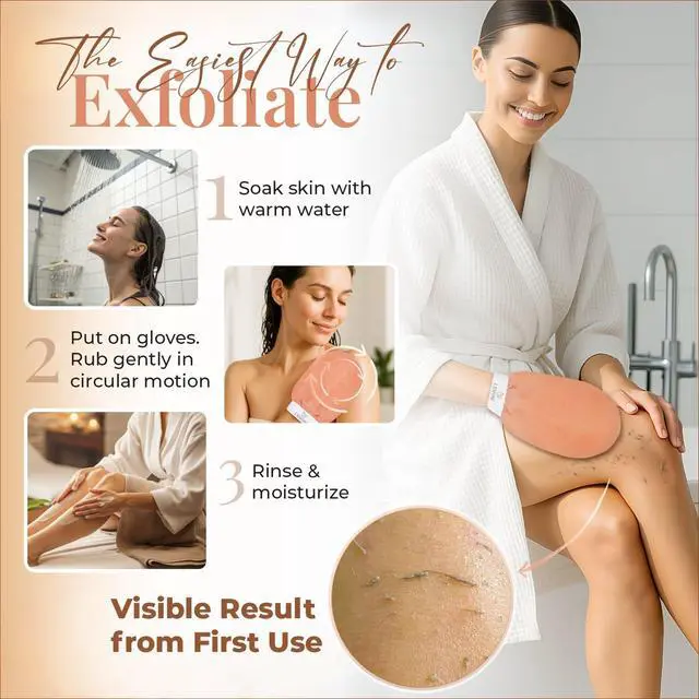Alt view image 3 of 5 - Kessa Hammam Deep Exfoliating Glove 2pc - Korean Exfoliating Mitt for Shower Ideal for Dead Skin Remover, Keratosis Pilaris & Self-Tanning to Improve Skin Tone Made with 100% Natural Viscose