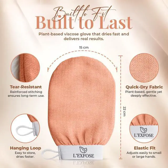 Alt view image 5 of 5 - Kessa Hammam Deep Exfoliating Glove 2pc - Korean Exfoliating Mitt for Shower Ideal for Dead Skin Remover, Keratosis Pilaris & Self-Tanning to Improve Skin Tone Made with 100% Natural Viscose
