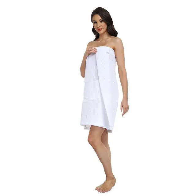 Alt view image 3 of 4 - Waffle Robes For Women Towel Wrap Towel Robe Spa Lightweight With Pockets Cotton Blend Bathrobes White l/xl