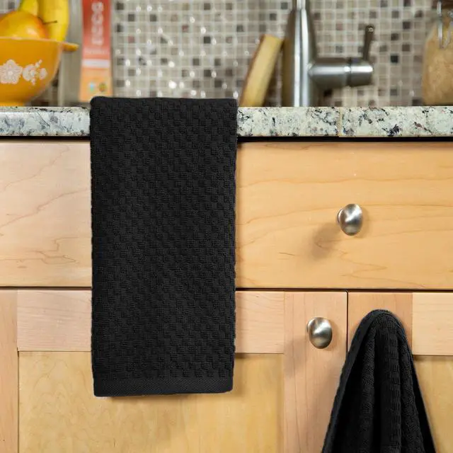 Alt view image 5 of 6 - Amazing Kitchen Towels - Set of 12 Terry Towels - 100% Cotton Euro Café Waffle Weave Dish Towel Set - Soft Absorbent Quick Dry Low Lint Reusable Pantry Bar Cleaning Cloth - 16x28 - Black