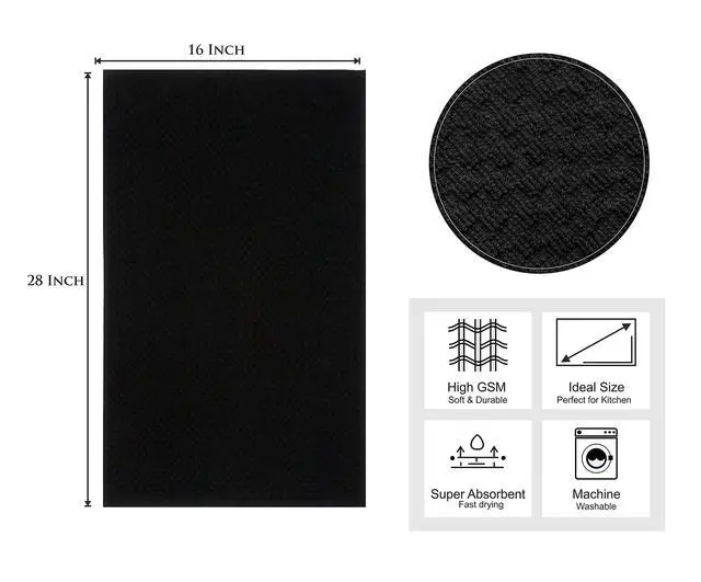 Alt view image 2 of 6 - Amazing Kitchen Towels - Set of 12 Terry Towels - 100% Cotton Euro Café Waffle Weave Dish Towel Set - Soft Absorbent Quick Dry Low Lint Reusable Pantry Bar Cleaning Cloth - 16x28 - Black
