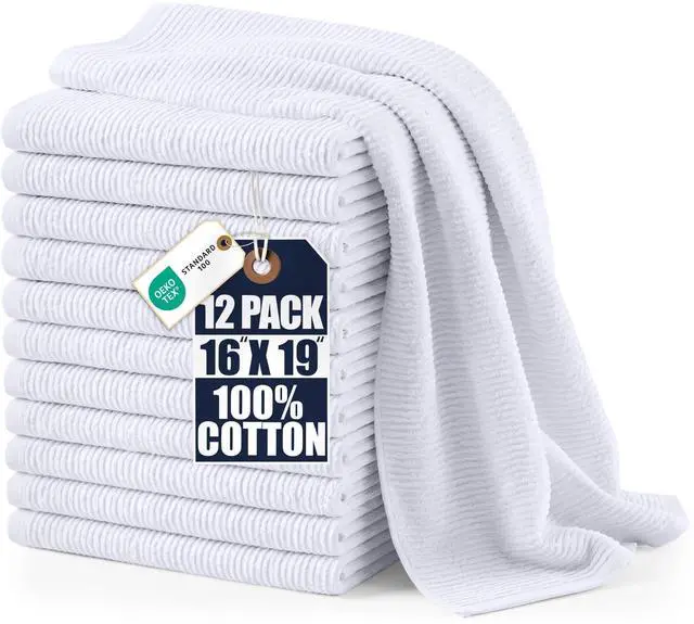 Main image of Kitchen Bar Mops 16 x 19 Inches, 100% Cotton Super Absorbent Ribbed Bar Towels, Multi-Purpose Cleaning Towels for Home and Kitchen Bars 12 Pack White