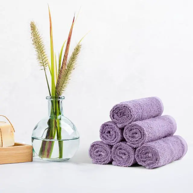Alt view image 2 of 5 - Highly Absorbent, Fast Drying 100% Cotton Washcloths for Bathroom, Machine Washable, 12 x 12 inches, Lavender, 24-Pack