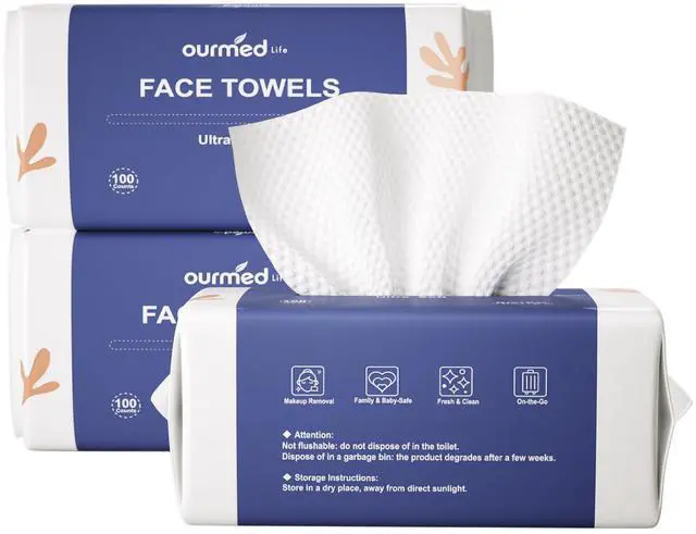 Main image of Face Towels, Disposable Biodegradable Clean Facial Towels for Sensitive Skin, Lint- free Face Cloths for Makeup Remover, Skincare and Women Cleaning, Dry Wipes,300 Count Dot Texture