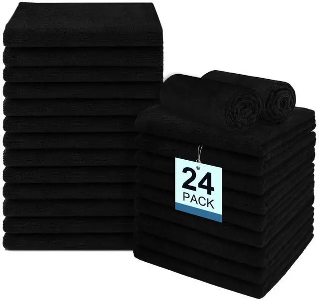 Main image of 24 Pack Salon Towels - Highly Absorbent and Quick Drying Hand Towels, Premium Wash Cloths for Bathroom, Gym, Shower, Hotel, and Spa - 16x27 inch (Black)